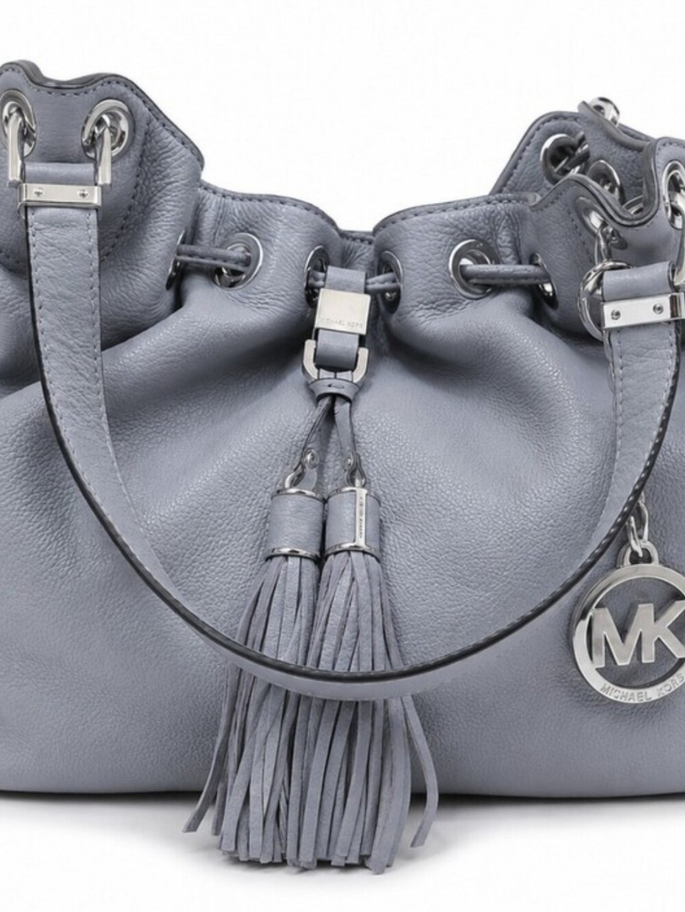 Michael Kors Steel Gray Large Camden Drawstring Leather Shoulder Hobo EXCELLENT - Picture 2 of 14